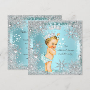 Prinses Meisje Baby Shower Teal Blauwe Harten Blon Kaart