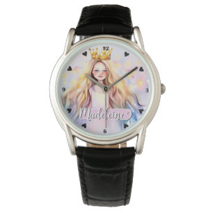  Prinses Meisje Rainbow Waterverf Custom Horloge