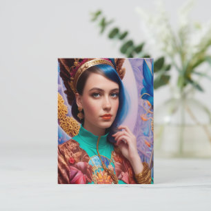 Prinses met decoratieve blauwgroen kleding briefkaart