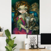 prinses met een Maine Coon Cat ART PRINT rococo (Thuiskantoor)