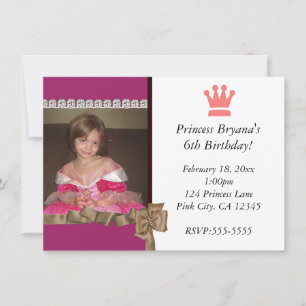 Prinses met kroon en strik feest foto uitnodiging