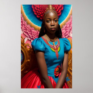 prinses met roze en blauwe jurk poster