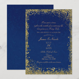 Prinses Navy Blauw Gouden Verhalenboek Bruiloft Kaart