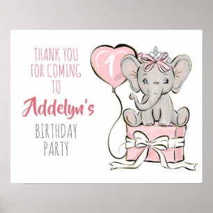 Prinses Olifant Ballon Verjaardagsfeest Dank Je Poster