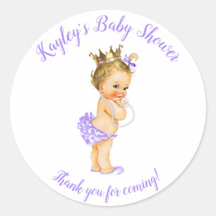 Prinses Paars Baby shower Favor Ronde Sticker