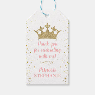 Prinses Party Kroon Roze Goud Dank u Favor Cadeaulabel