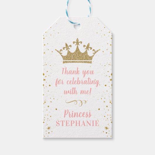 Prinses Party Kroon Roze Goud Dank u Favor Cadeaulabel (Voorkant)