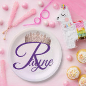  Prinses Pink Crown Monogram Papieren Bordje (Feest)