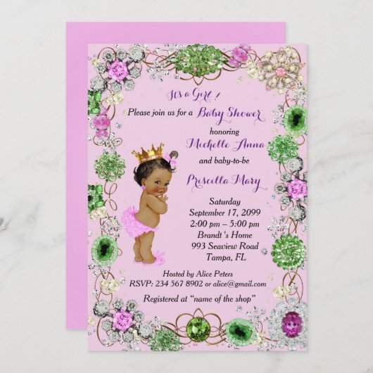 Prinses Prinses Baby shower Uitnodiging, Kleine Pr Kaart (Voorkant / Achterkant)