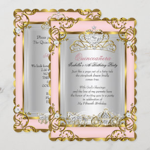 Prinses Quinceanera 15e verjaardag Roze Perzik Kaart