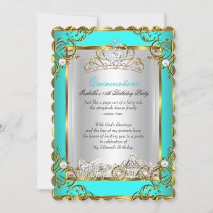 Prinses Quinceanera 15e Verjaardag Turkoois Blauw Kaart
