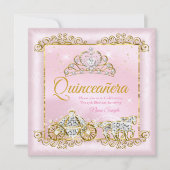 Prinses Quinceanera Blush Roze Gouden wagen Kaart (Voorkant)