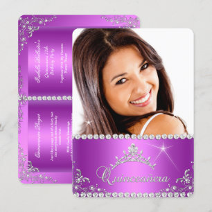 Prinses Quinceanera Foto Paars Roze Kaart