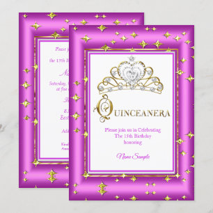 Prinses Quinceanera Goud Paars Roze Verjaardag Kaart
