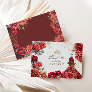 Prinses Quinceanera - Rode Rozen Verjaardag Bedankkaart