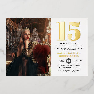 Prinses Quinceañera Verjaardag Vintage Rood & Goud Folie Uitnodiging