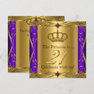 Prinses Regal Paars Goud 21e Verjaardagsfeest Kaart