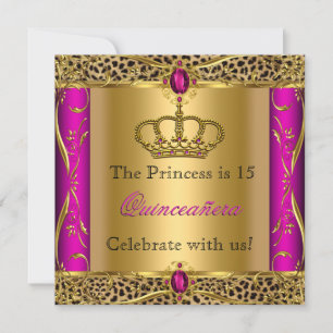 Prinses Regal Roze Luipaard Quinceañera Feestje Kaart