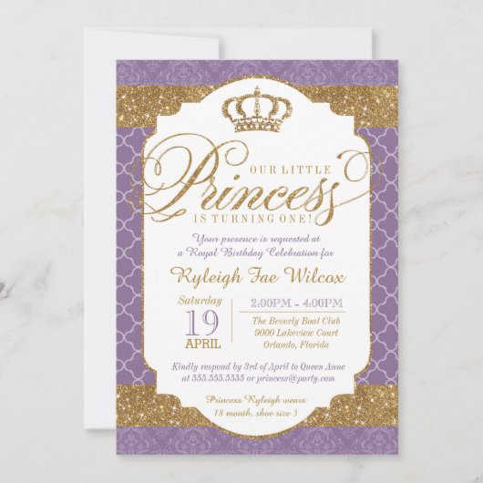 Prinses Royal Paarse en gouden verjaardag Kaart (Voorkant)