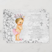 prinses roze en grijs doopsel kaart (Voorkant / Achterkant)