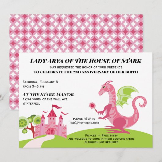 Prinses roze en groen Meisje Verjaardag uitnodigin Kaart (Voorkant / Achterkant)