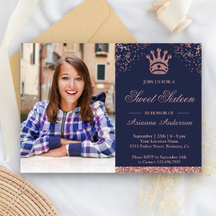 Prinses Roze Goud Glitter Foto Sweet Sixteen Kaart