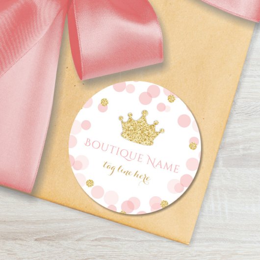 Prinses Roze & Gouden Glitter Stippen Ronde Sticker