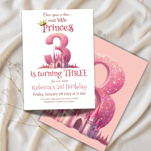 Prinses Roze Kasteel Derde 3e Verjaardag Kaart