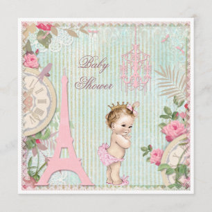 prinses Shabby Chic Baby shower Kaart