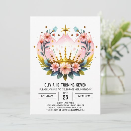 Prinses Sprookje Verjaardagskroon Kaart (Staand voorkant)