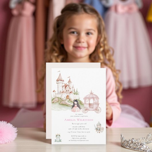 Prinses Sprookjespastel Roze Verjaardag Uitnodigen Kaart