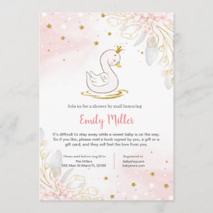 Prinses swan baby shower per brief kaart