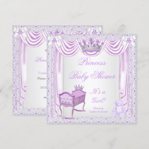 Prinses Tiara Baby Shower Paarse Wieg Satijn Kant Kaart
