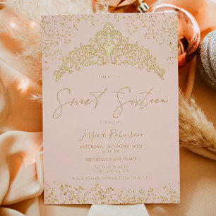 Prinses tiara goud glitter roze foto Sweet 16 Kaart