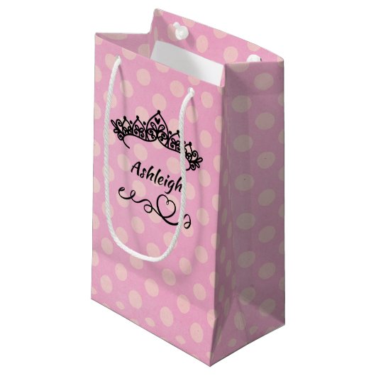 Prinses Tiaras en harten op roze inpakpapier Klein Cadeauzakje (Voorkant Gekanteld)