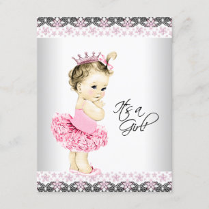 Prinses Tutu Roze en Grijze Baby Shower Kaart