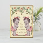 prinses Twins Rozen & Hearts Baby shower Kaart (Staand voorkant)