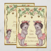 prinses Twins Rozen & Hearts Baby shower Kaart (Voorkant / Achterkant)
