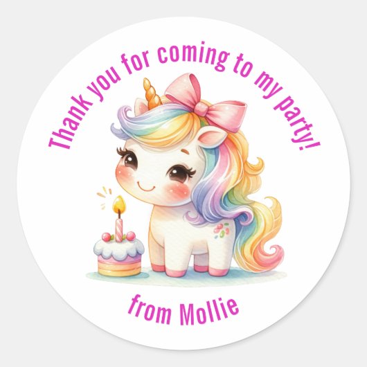 Prinses Unicorn bedankt Ronde Sticker (Voorkant)