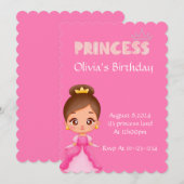 PRINSES VERJAARDAG FEEST UITNODIGING VOOR MEISJES (Voorkant / Achterkant)