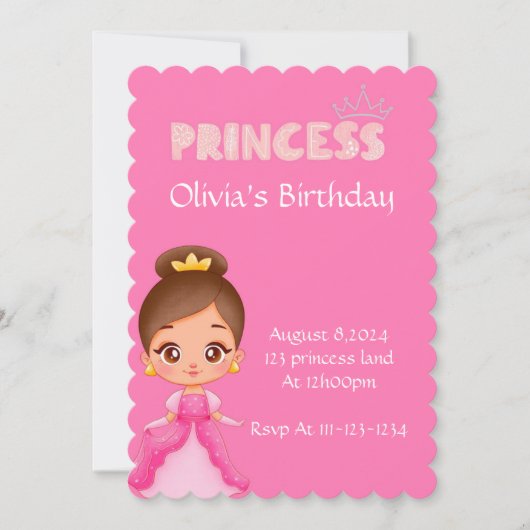 PRINSES VERJAARDAG FEEST UITNODIGING VOOR MEISJES (Voorkant)