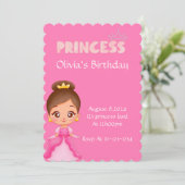 PRINSES VERJAARDAG FEEST UITNODIGING VOOR MEISJES (Staand voorkant)