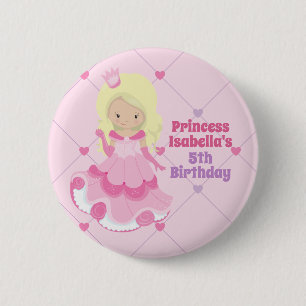 Prinses Verjaardag Meisje Gepersonaliseerd Roze Ronde Button 5,7 Cm