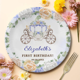 Prinses Verjaardagsfeestje Carriage Blue Floral Papieren Bordje