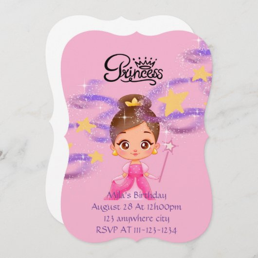 Prinses verjaardagsuitnodiging, digitale download kaart (Voorkant / Achterkant)