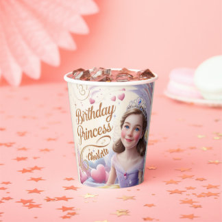 Prinses viert gelukkige verjaardag papieren bekers