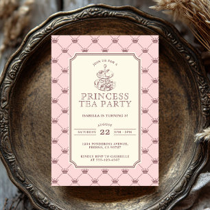 Prinsessen Thee Partij Elegante Roze Kroon Patroon Kaart