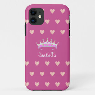 Prinsessen Tiara Kroon & Roze Harten op Roze Goud iPhone 11 Hoesje