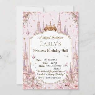 Prinsessenkasteel Thema Koninklijke Verjaardagsbal Kaart
