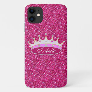 Prinsessenkroon & edelstenen op roze glitters iPhone 11 hoesje